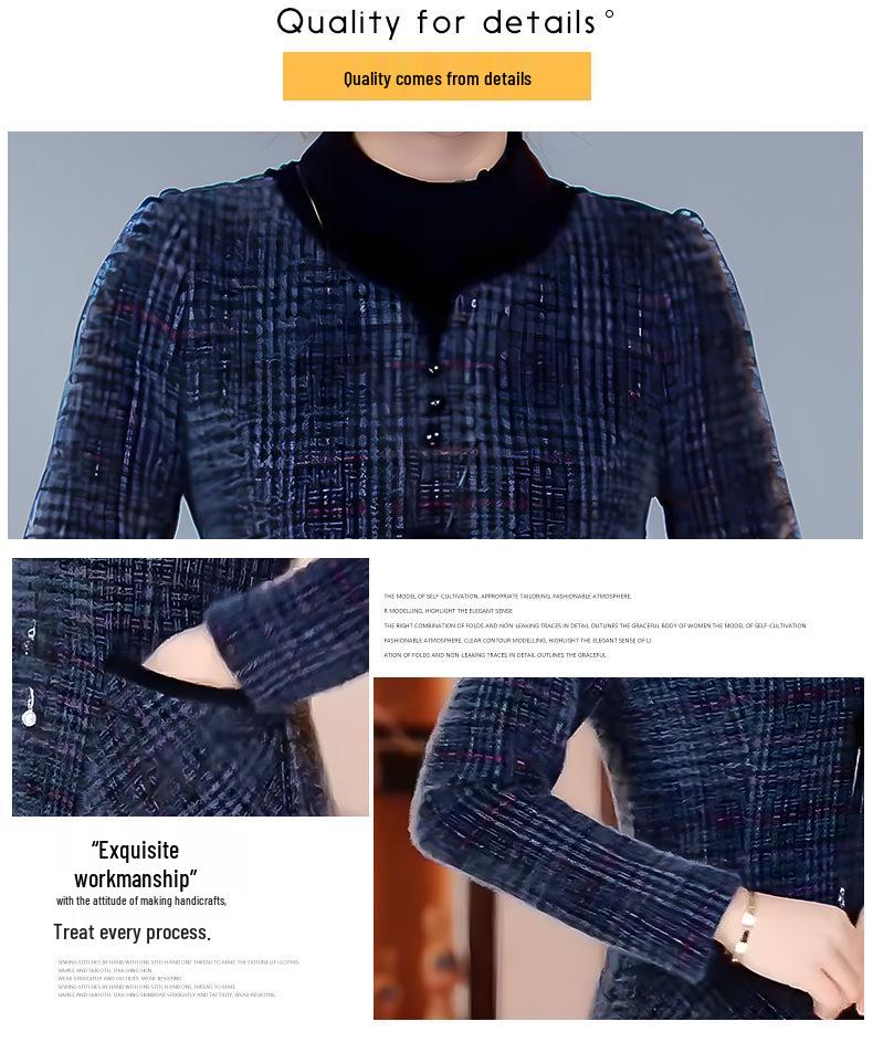 2025 Elegant Winter Plaid Dress for Plus-Size Mature Women: Slimming, Thickened Design