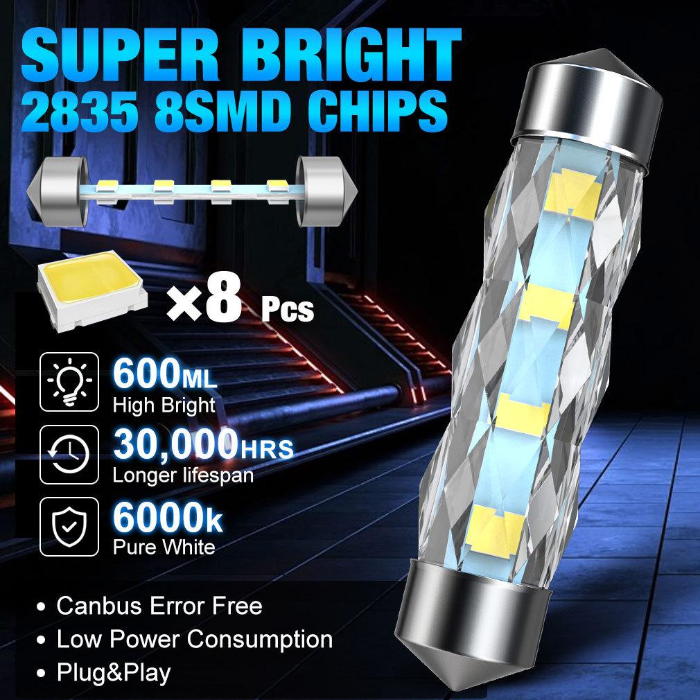 10Pcs C5W LED Car Interior Dome Map Festoon Lamp 31mm 36mm 39mm 41mm Dual-side Beam License Plate Light Trunk Bulbs C10W 2835 8SMD 12V DC 6000K White