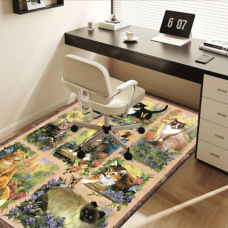 Charming Cat Garden Chair Mat Office Carpet for Home Decor, Suitable for Living Room, Bedroom, and Various Rooms