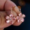 Charm Female Pink Zircon Stone Flower Drop Earrings Cute Trendy Bridal Gold Color Dangle Wedding  For Women