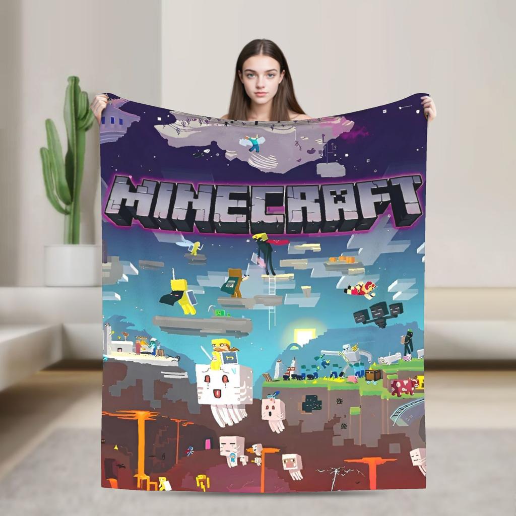Super Soft Plush Bedding Throws Cartoon Mines Pixels Game  Blankets  For Couch Bed Camping Flannel Bedspread Bed Cover