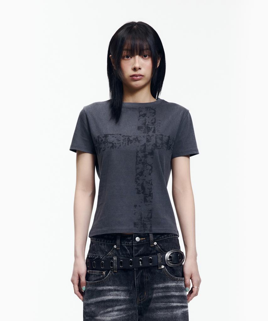 AAKAM Mosaic Cross Half Top (Dark Gray)