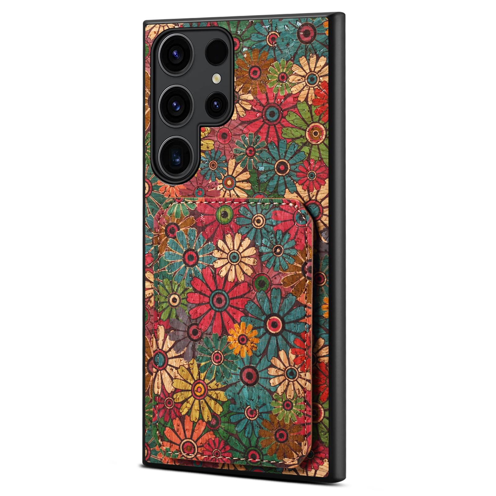 

For Samsung Galaxy S25 Ultra Case with Card Holder Kickstand Flowers Design Leather Phone Cover A