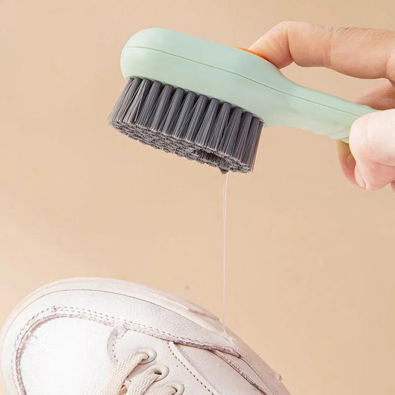 Multifunction Press Out Shoes Cleaner Soft Bristles Clothes Brushes Cleaning Tool 1pcs Shoes Brush Automatic Liquid Discharge