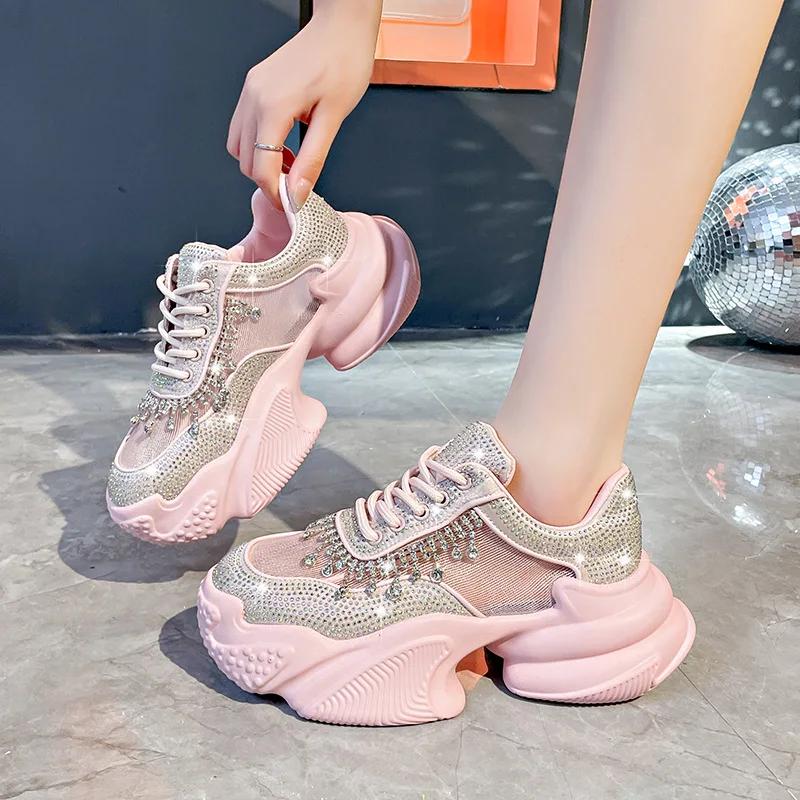 2024 New Korean Sequins Thick Bottom Tenis Non-slip Comfort Casual Running Shoes Flat Breathable Zapatos De Mujer Sneaker Luxury