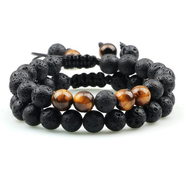 Bracelet de perles d'oeil de tigre de charme de couronne de pierre de lave noire pour hommes femmes Bracelets tressés bijoux réglables faits à la main Pulseira