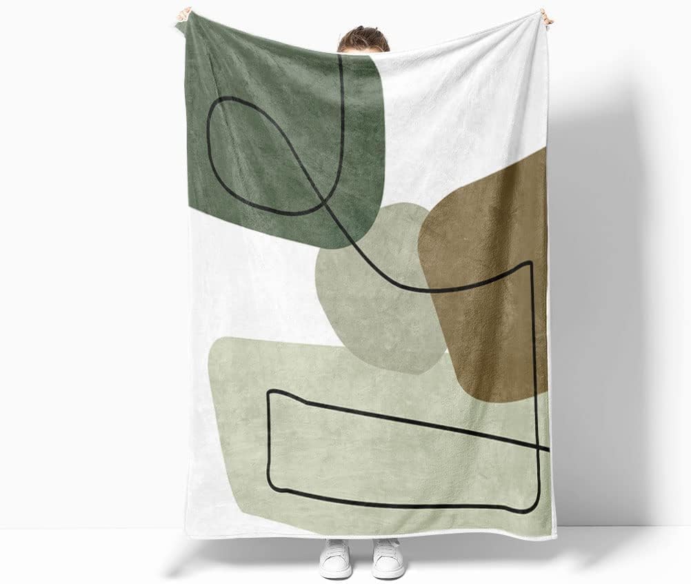Abstrakte Mid-Century-Kuscheldecke, Meerschaum Salbeigrün Minimalistisch, Flanell-Bett-Kuscheldecke, Plüsch Warme Kuscheldecken für Cou