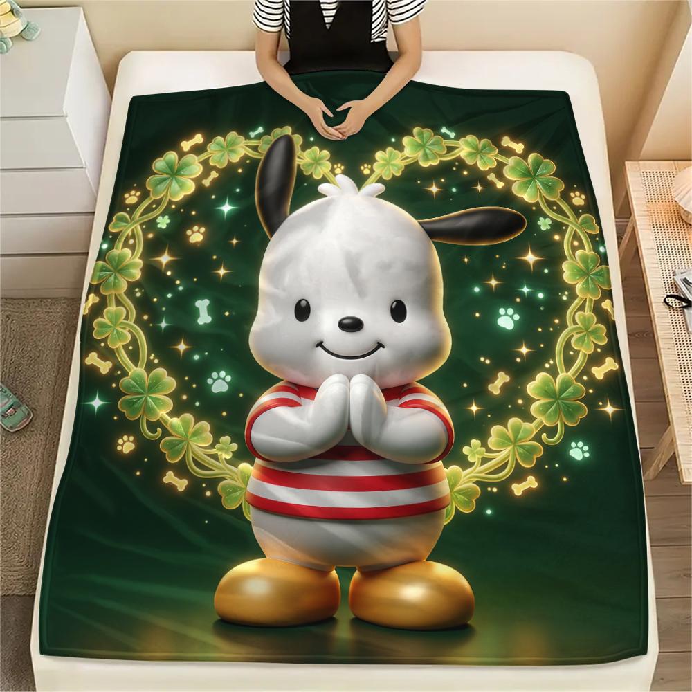 1PC Pochacco Print Flannel Blanket, High quality All Seasons, Home Decor, Warmth and Comfort, Perfect for Christmas Gifts