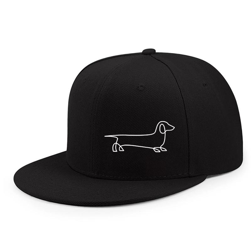 Dachshund Line Art Print Polyester Snapback Cap Flat Brim Baseball Hat for Outdoor Street Dance Unisex