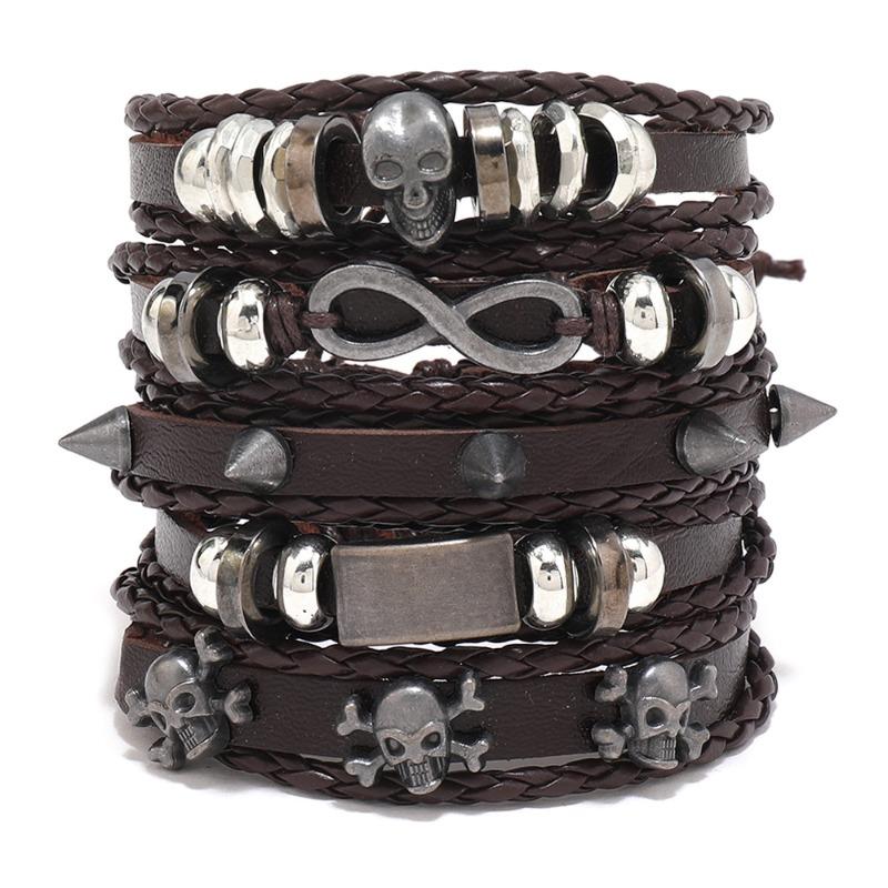 Hot Sale Skull 8 Alloy Accessories Five-piece Cowhide Bracelet, Jewelry