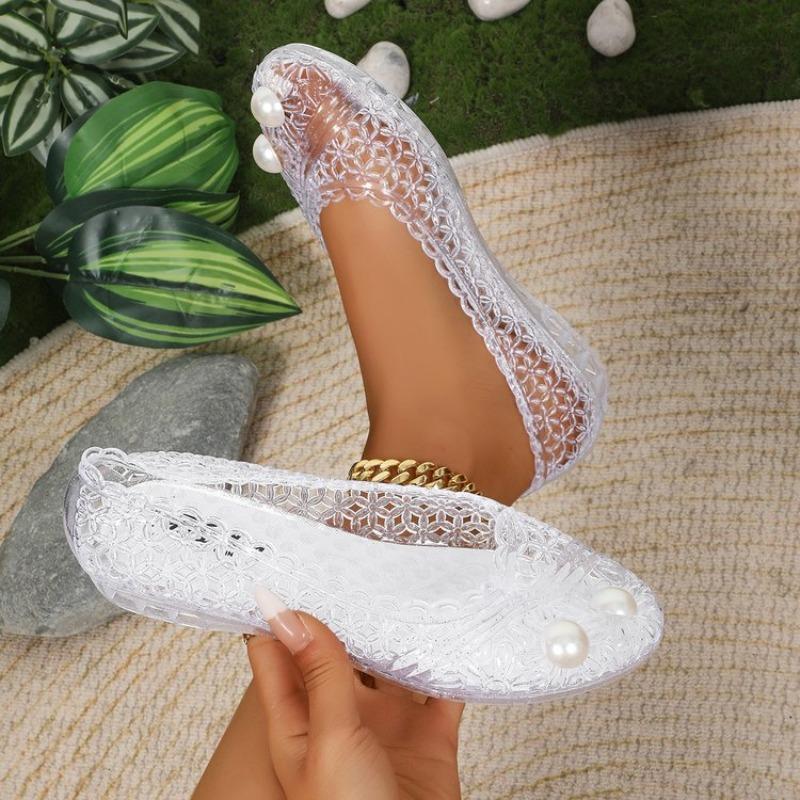 

Fashion Summer Women s Sandals Flat Seam Crystal Clog Hollow PVC Flat Sliding Shallow Mouth Roman Jelly Shoes Wedge Beach Sandals 37 белый