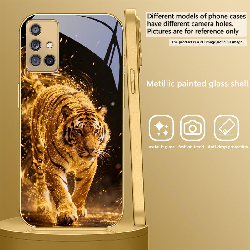 The Tiger of Strength For Samsung A 31 32 A33 A34 35 14 A15 13 A16 25 26 50 52 53 54 55 56 70 71 72 73 Golden Glass Phone Case