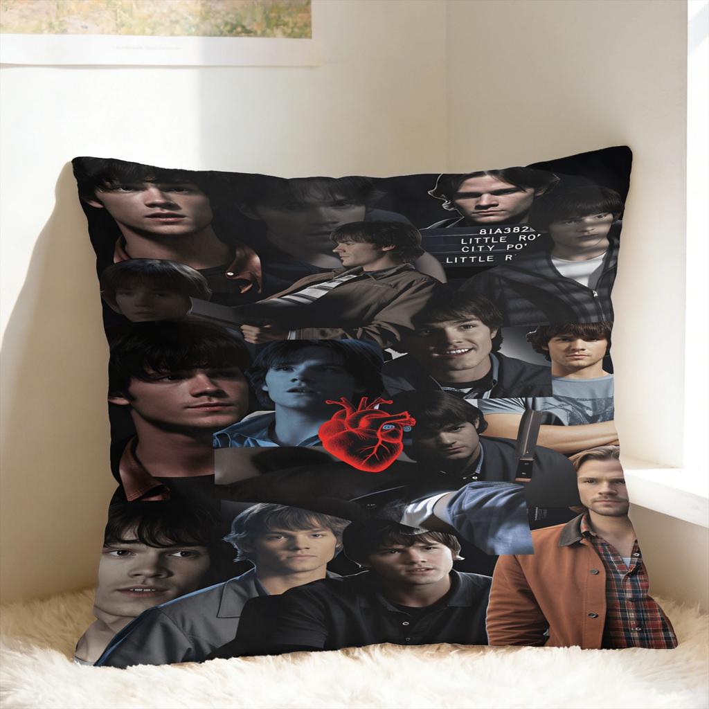 Sam Winchester Supernatural Collage Printed Pillow Cover Comfy Cushion Cover Vintage Pillow Case For Chair Sofa Home Decor