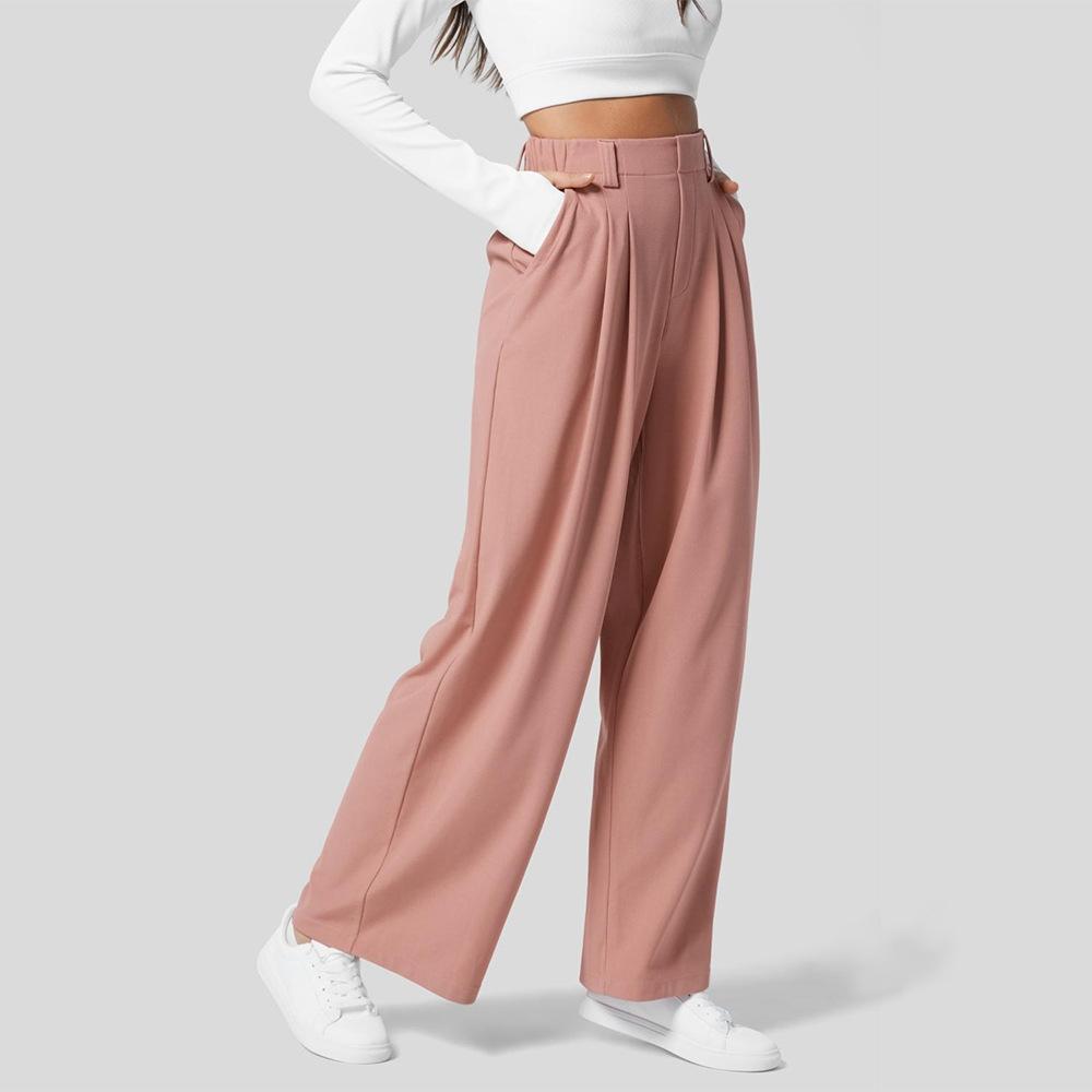 

Women s Solid Color Wide Leg Pants Loose Pants Ladies Retro Straight Leg Pants Casual Trousers XS розовый