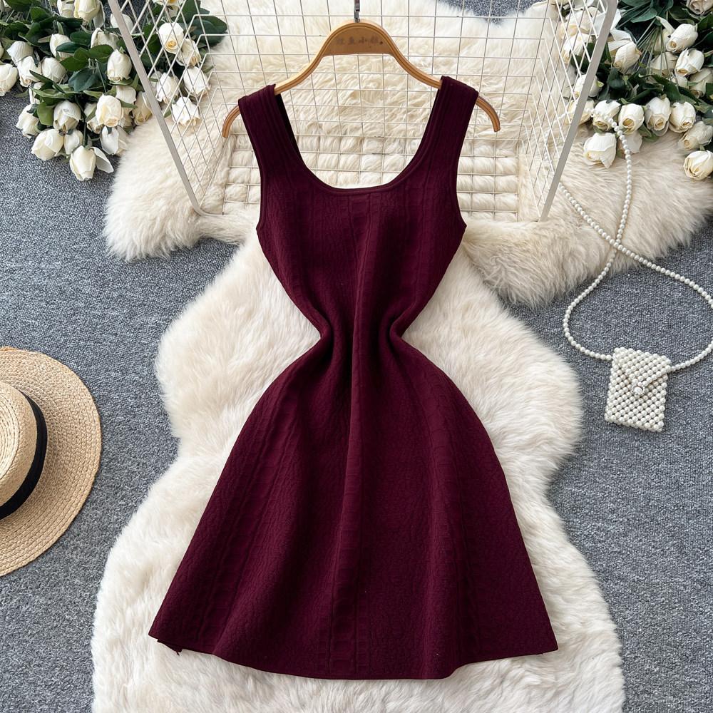 French light luxury pink sleeveless A-shaped dress women's summer high waist and thin versatile temperament commuter dress