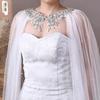 Rhinestone Pearl Floral Bridal Cape, 3M Long Cathedral Tulle Wedding Cloak, Hand Beaded Collar Shoulder Wedding Cape for Bride Photoshoot