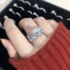 INS Shiny Silver Color Luxurious Six Claw Setting Cubic Zirconia Wedding Ring Sets For Women Engagement Fashion Jewelry Gift