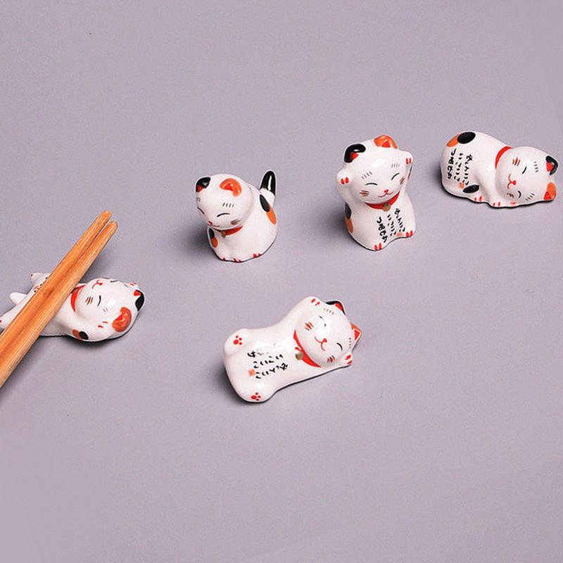 Lucky Cat Chopsticks Rest Household Ceramic Ornament 5Pcs Japanese Style Ceramic Chopsticks Holder Kitchen Craft Home Decor