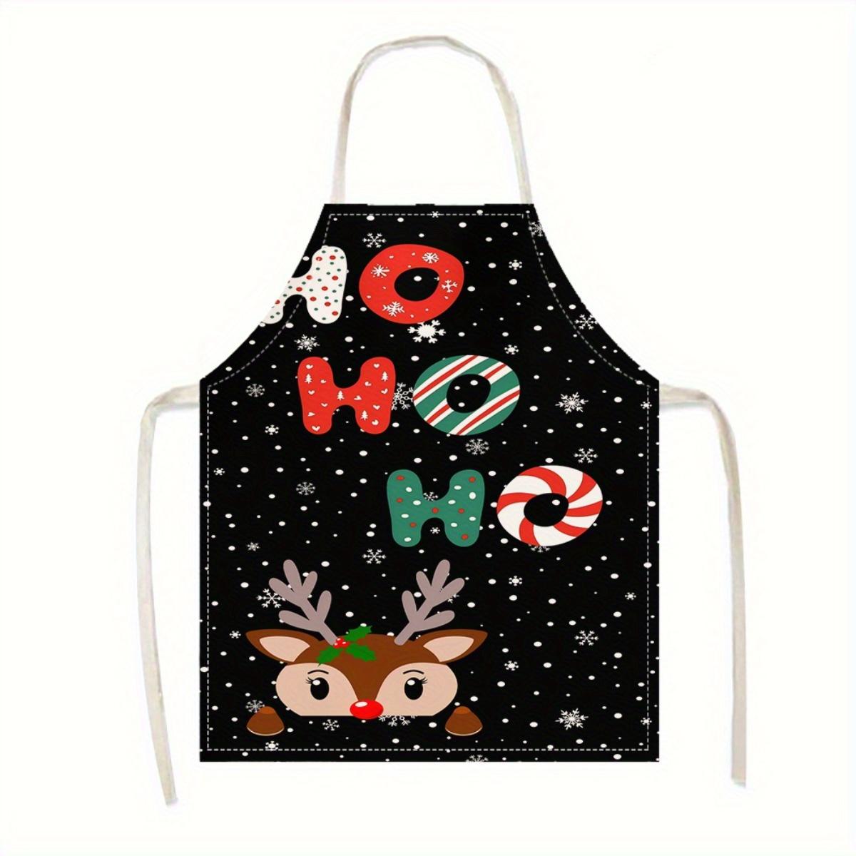 

1pc Christmas Ho Ho Ho Reindeer Apron Holiday Xmas Kitchen Cooking Bib for Women 38X47cm(15X19in)