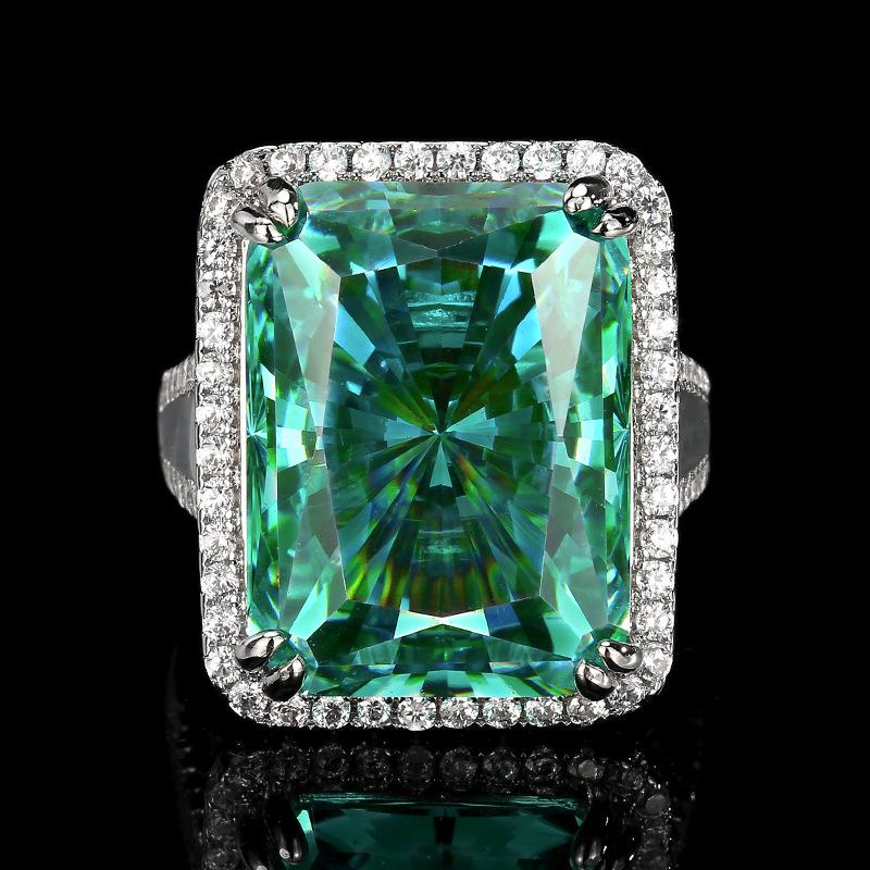 Copper Bottom Gold-plated Simulation Redeen Cut Square Diamond Ring Female Main Stone 15 * 20
