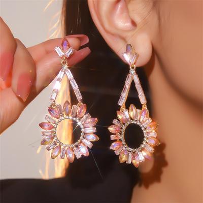 Brincos da Moda de Strass de Vidro Femininos Personalizados Exagerados de Cristal Flor