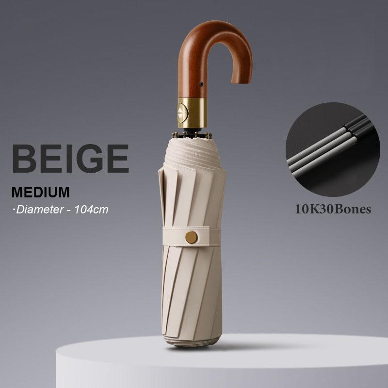 30 Speichen Winddicht Stark Verstärkter Automatischer Faltbarer Regenschirm für Männer Gebogener Holzgriff Luxus Regenschirm Wasserabweisend