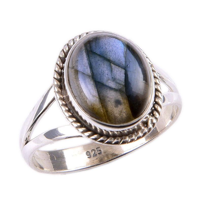 Natural Labradorite Gemstone 925 Solid Sterling Silver Jewelry Ring Size 8 C9n35