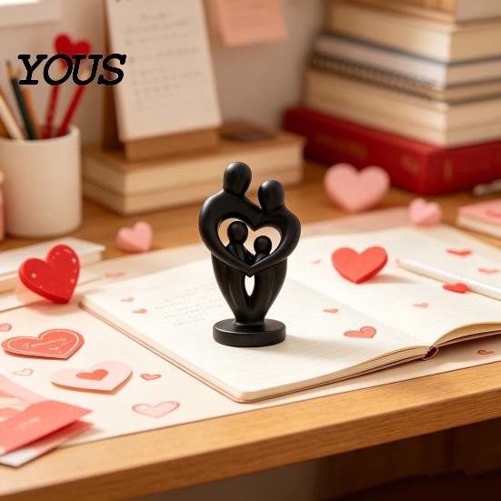 Hollow Love Shape Statue Abstract Woman Statue, Matte Black Resin Art Sculpture, Family of Four Finish Sculpture for Modern Minimalist Home Decor