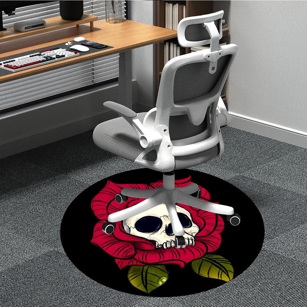 1pc Skull Rose Office Round Area Rug,  Mat Suitable For Office, Under Office Chairs Bedroom Living Room Home Decor, Room Deco