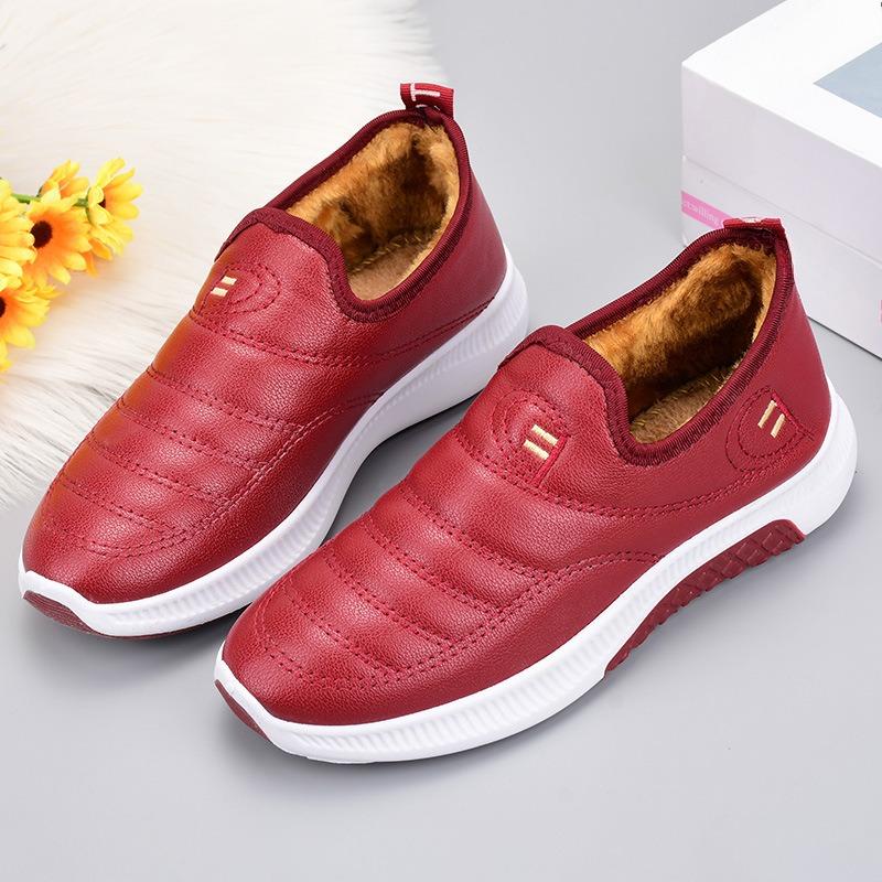 Cotton Shoes, Women's Waterproof Fleece Shoes, Flat and Warm Short Boots for Middle-aged and Elderly People