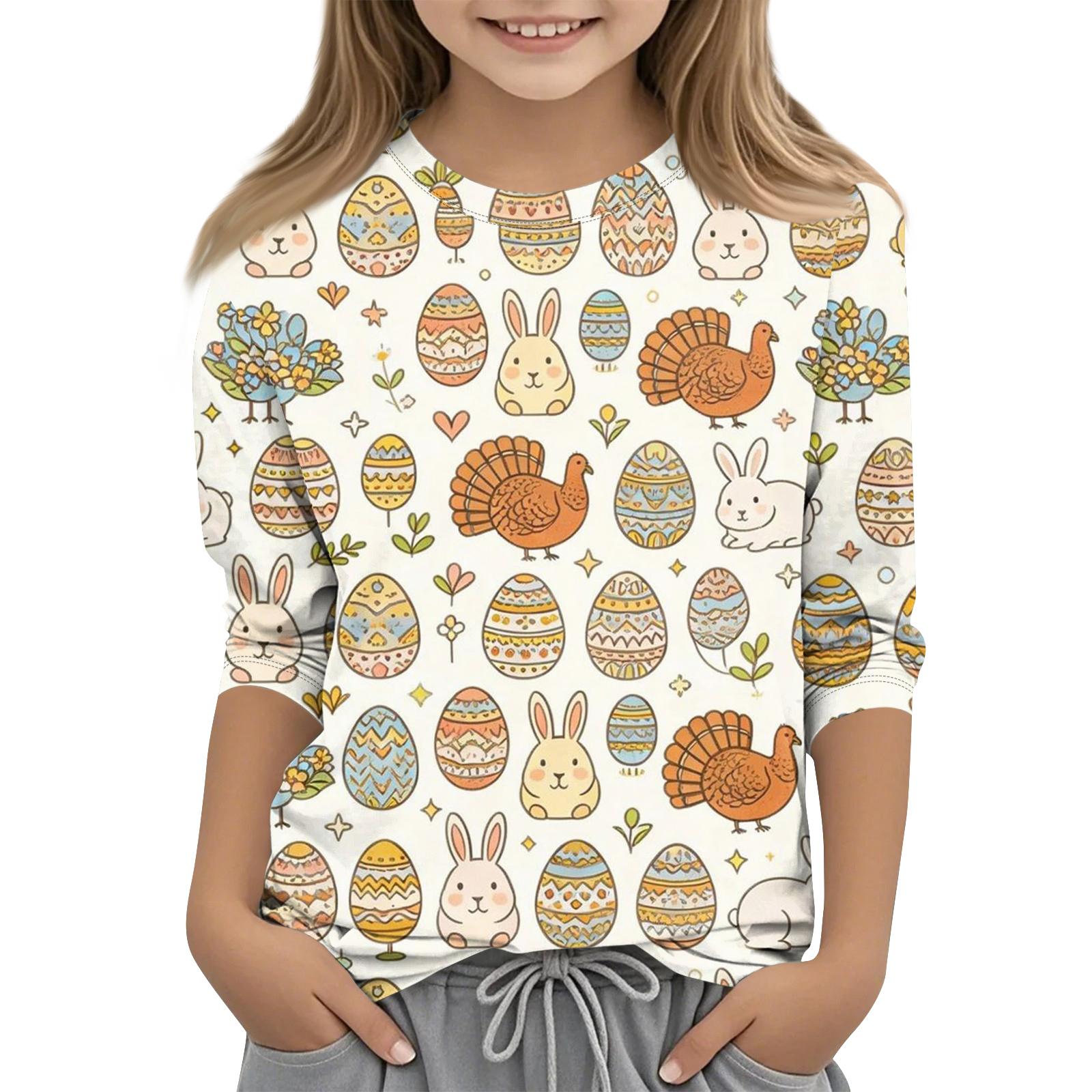 

Children s Easter Printed Round Neck Seven Quarter Sleeve Casual T-shirt 160 жовтий