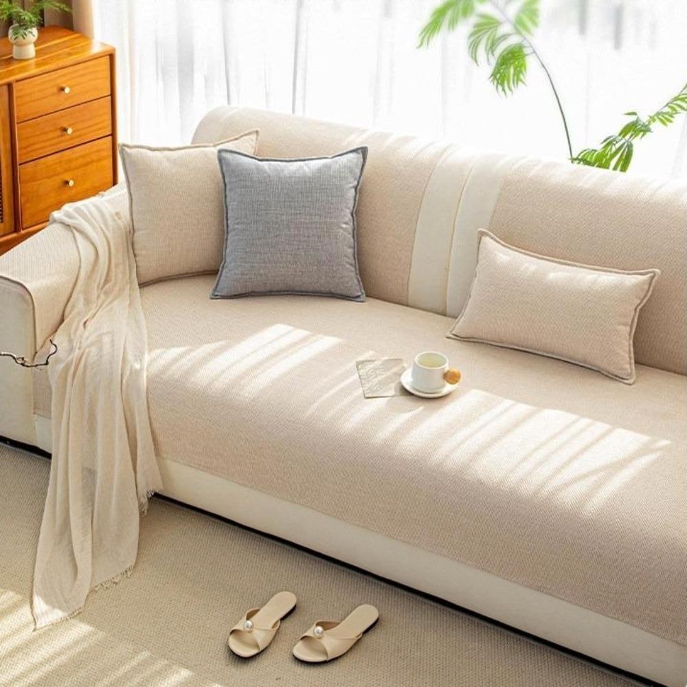 Cotton-Linen Blend Couch Seat Cover Non-slip Sofa Backrest Cover Couch Protector for Living Room