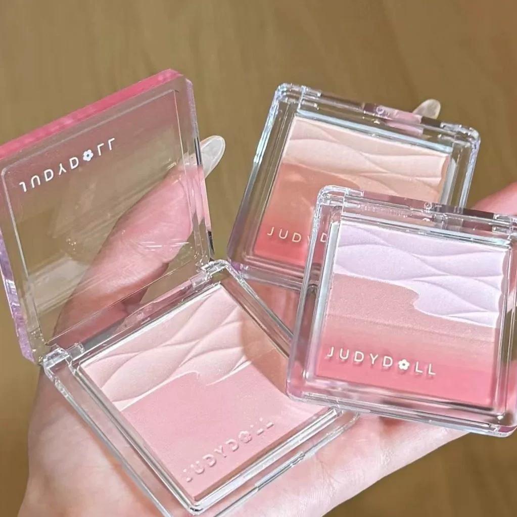 Dynamic! Judydoll Orange Satin Glossy Translucent Wave Pattern Two-Tone Blush Palette That Blends into the Skin