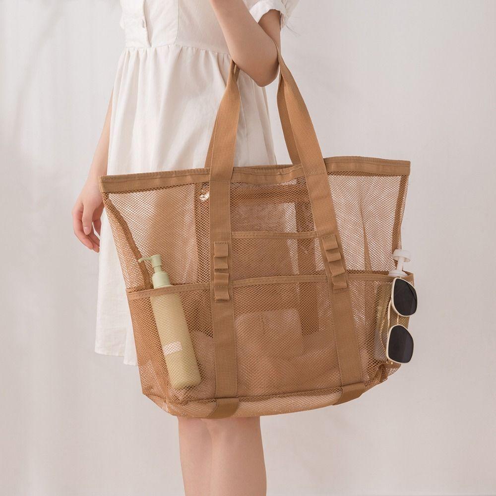 Nylon Toiletry Storage Bag Hollow Out Swimming Bag Soild Color Mesh Beach Bag Travel