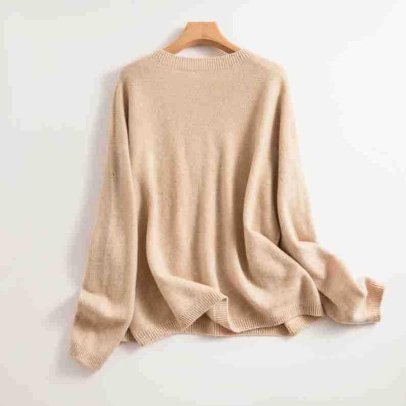 Crew neck casual solid color commuting pure wool knitted top women's versatile loose high-end bottoming shirt