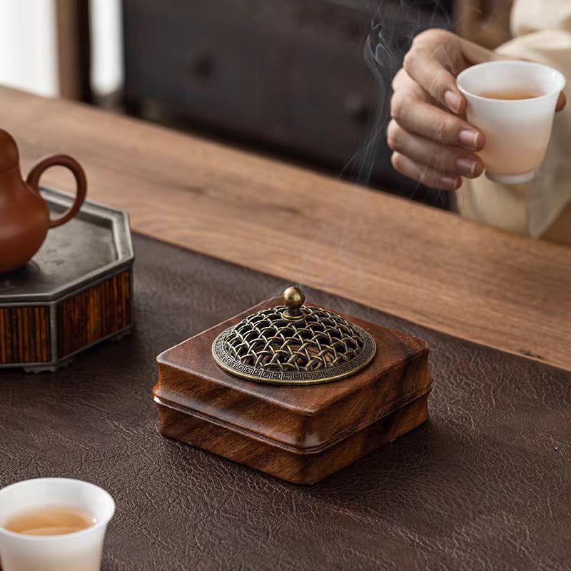South American Walnut Incense Burner, Vintage Solid Wood Sandalwood Incense Burner, Agarwood Plate Incense Burner