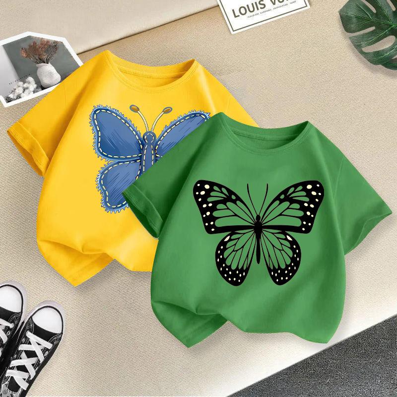 T-shirt décontracté à manches courtes pour enfants - T-shirt d'été ample pour filles avec nœud