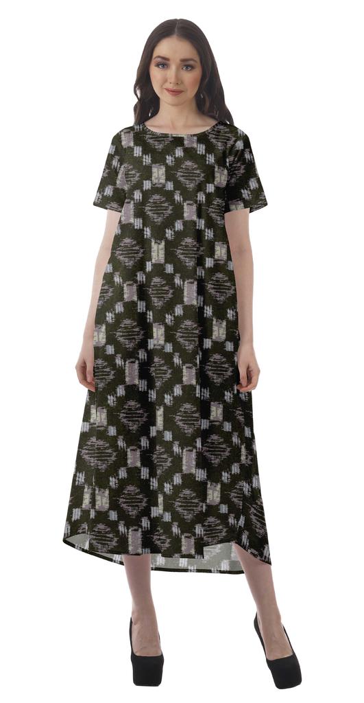 Moomaya Printed Sun Dresses Women Short Sleeve Cotton Flex Party Dress