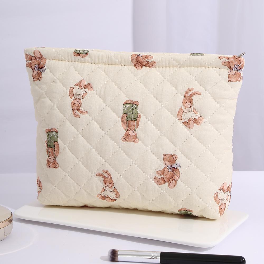 Cotton Floral Quilted Women's Cosmetic Bag for Lipsticks, Earphones, and Cables