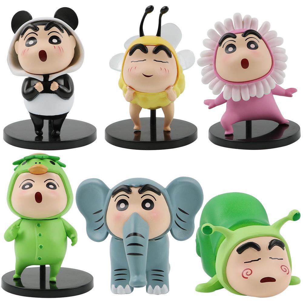 

6 шт., аниме карандашные фигурки ShinChan, 6 см, Nohara Shinnosuke, экшн-фигурка, серия животных, украшения для рабочего стола, детский подарок на день рождения 6PCS-no box