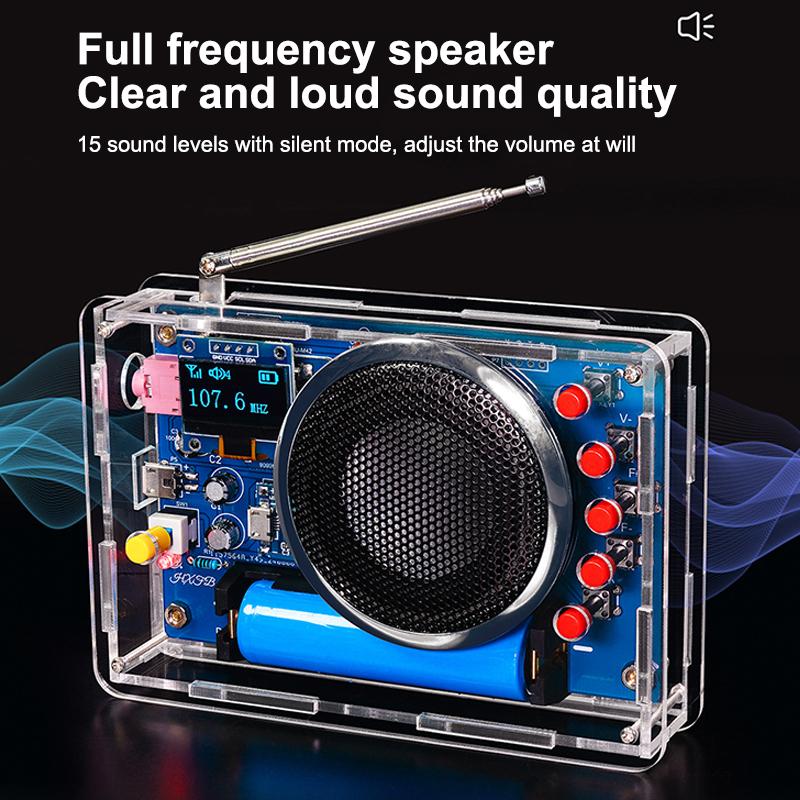 Gør-det-selv FM-radio Kit OLED-display Radio Samlesæt 87-108MHz Genopladelig FM-radio Elektronisk Projekt Loddesæt