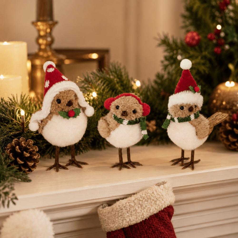 1/3pcs Plush Mini Furry Robin Bird Figurines Bohemian Xmas Home Window Decoration  Window Decor