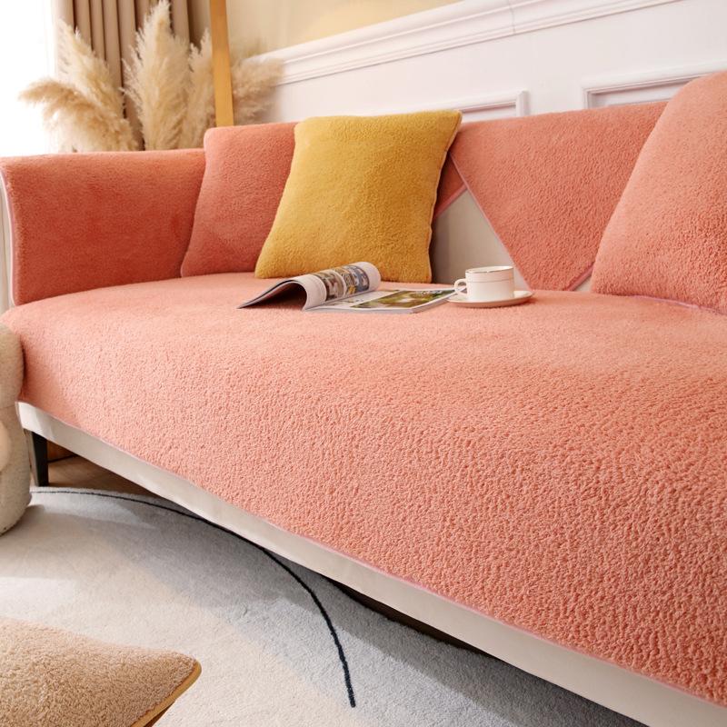 Sofa Cushion Winter Plush Non-slip Thick Sofa Cover Cushion Flannel Sofa Cover Universal Solid Color Warm Sofa Towel Seat Cover