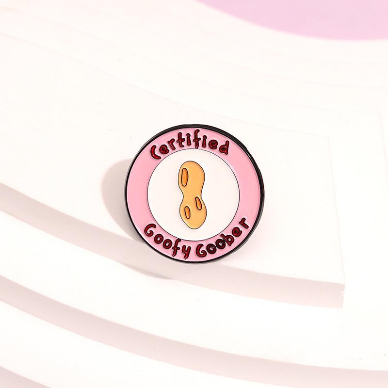 Geometric Pink Trendy Cartoon Brooch With Letter Certification And Fun Peanut Motif