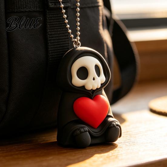 Spooky Bag Charm Holding Heart Grim Reaper Keychain Charm 3D Printed Gothic Skull Decor with Hanging Ball Chain Backpacks Bags Purse Decoration,