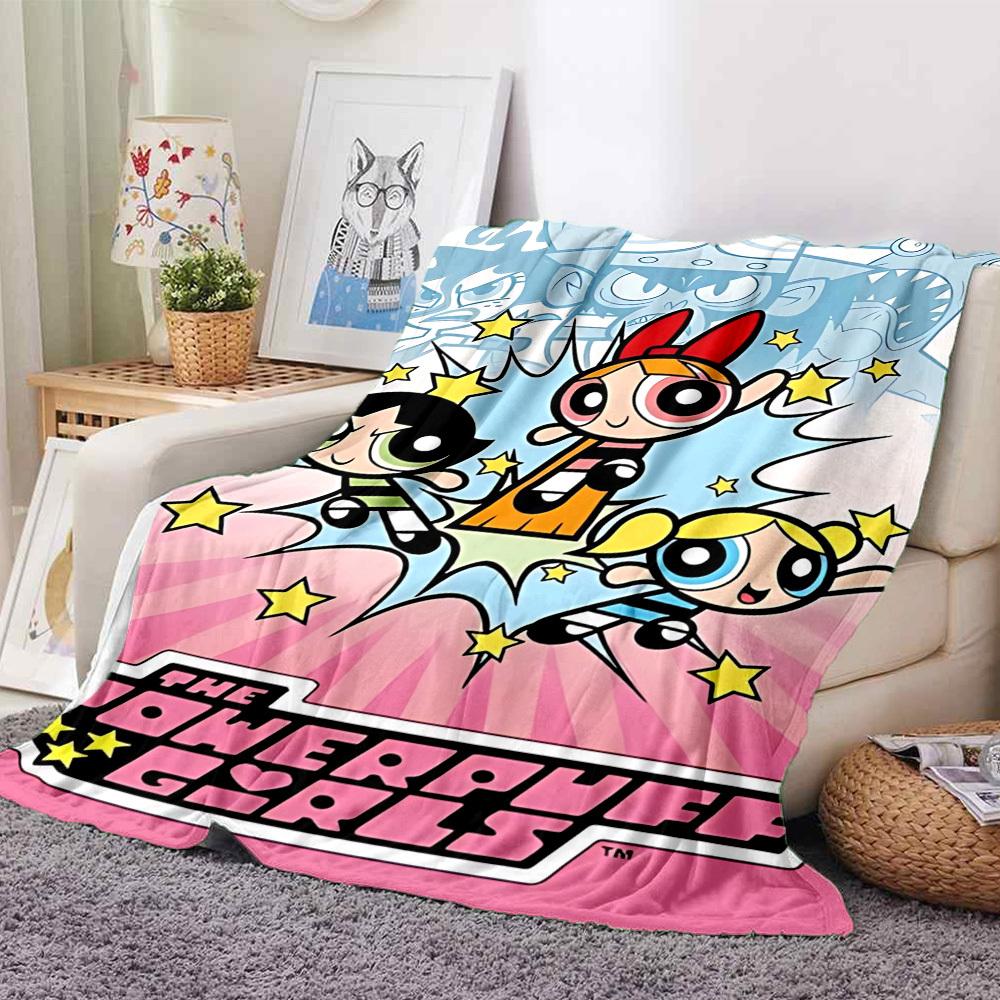 1pc Powerpuff Girls Blanket Lightweight Flannel Throw For Sofa, Bed, Travel, Livingroom, Office, Couch, Chair, And Bed
