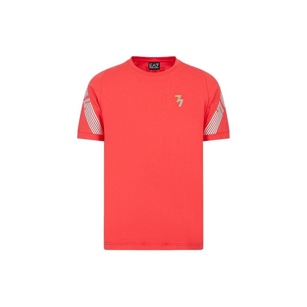 Emporio Armani SS23 EA7 Series Striped Crew Neck Logo Print T-Shirt Men Tops Orange 3RPT03-PJ3BZ-1480