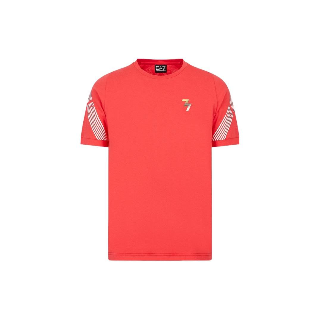 Emporio Armani SS23 EA7 Series Striped Crew Neck Logo Print T-Shirt Men Tops Orange 3RPT03-PJ3BZ-1480 XS