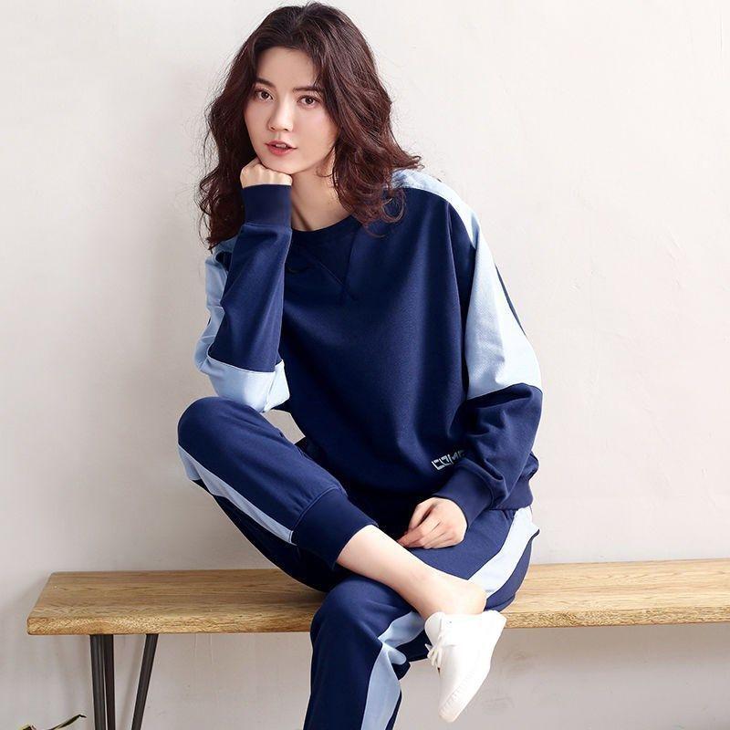 Pure Cotton Sleepwear Pajamas for Women  New Fashion Homewear Round Neck Sporty Style Pijamas Good Quality    Pajamas Suits