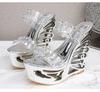 Fashion New Sexy Design Personality Heel Slippers Ladies Slippers Clear PVC Transparent Casual Square High Heel Platform Slippers